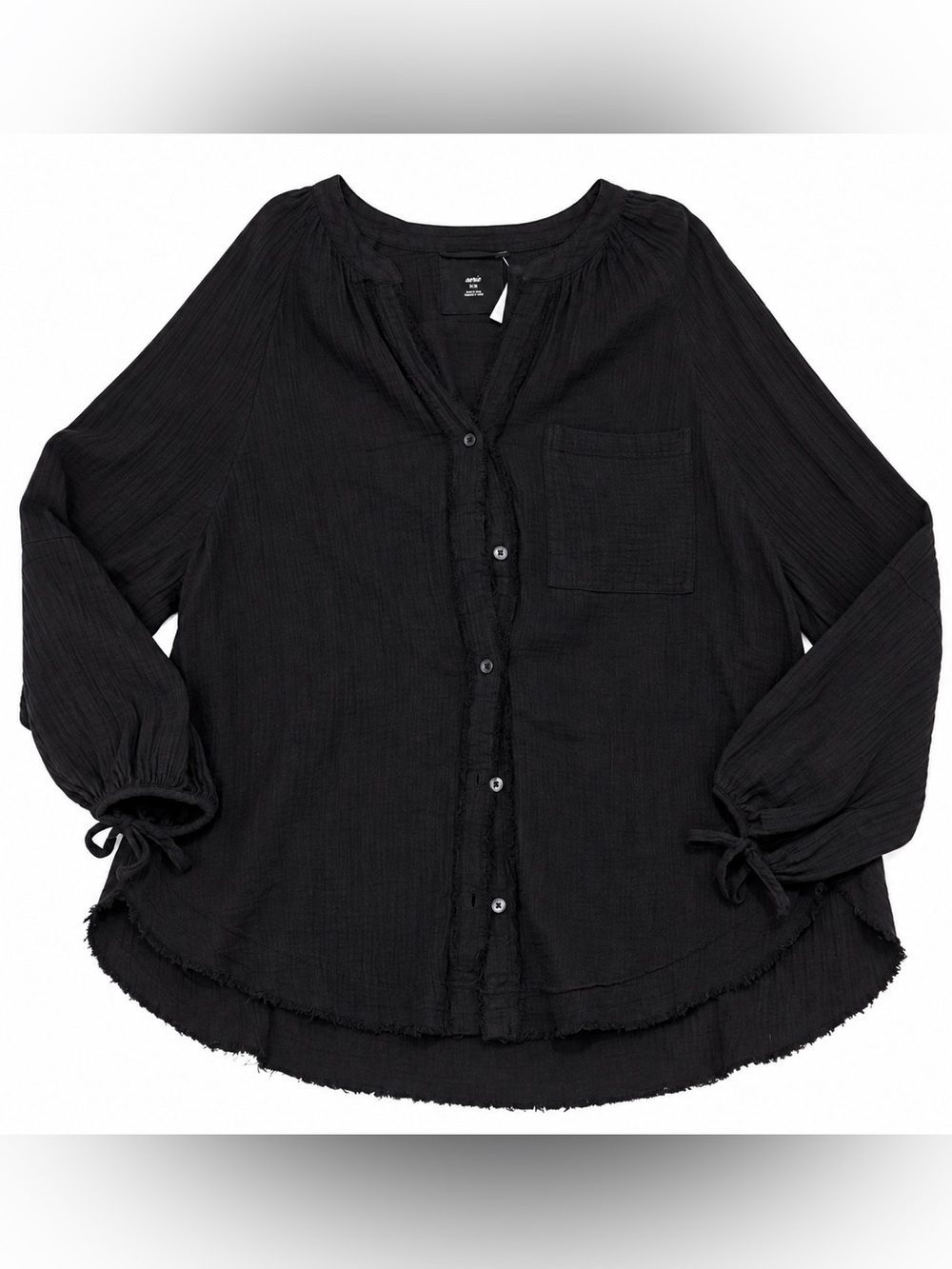 aerie Black Button-Front Peasant Blouse